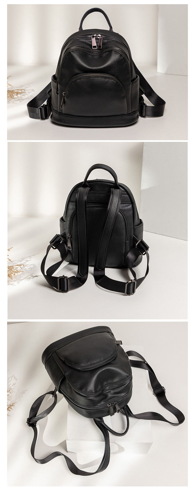 Black leather backpack womens