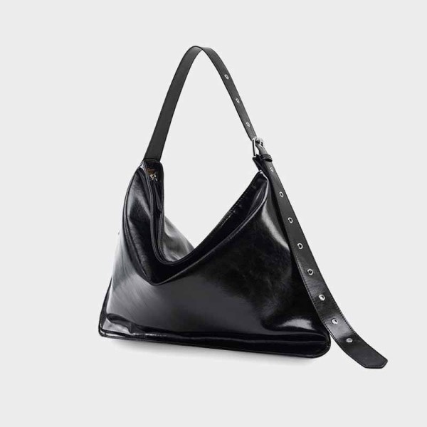 Customize black leather tote bag with zipper