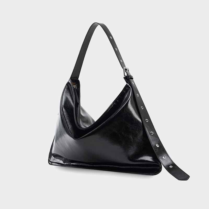 Customize black leather tote bag with zipper