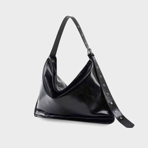 Customize black leather tote bag with zipper