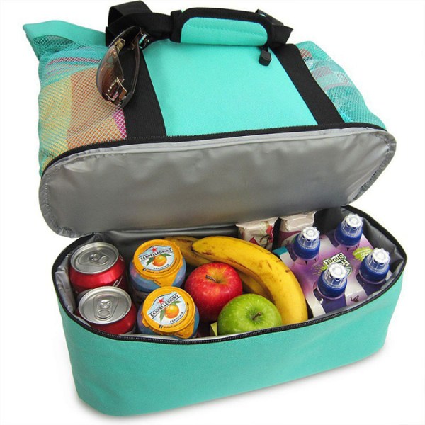 Customized green mesh beach cooler bag for women