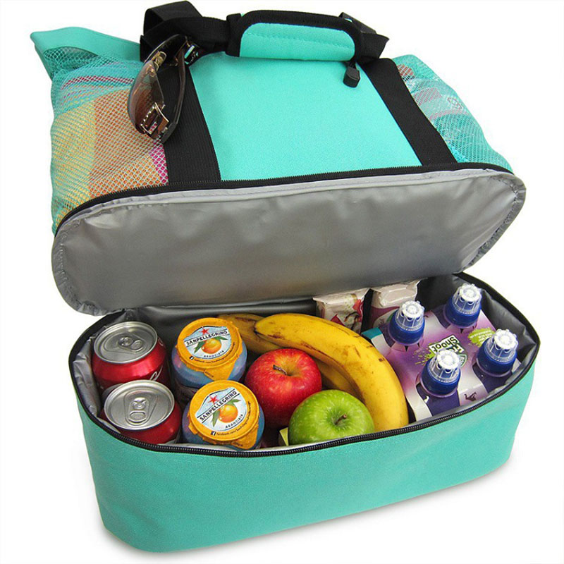 Customized green mesh beach cooler bag for women