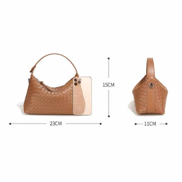 woven leather bag size