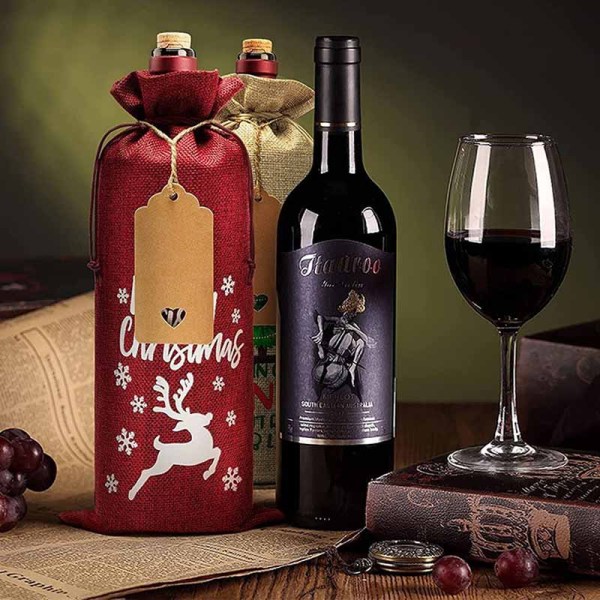 Linen wine drawstring pocket
