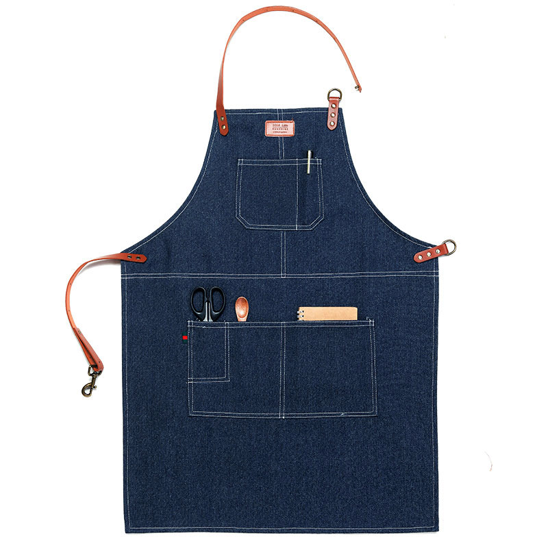 denim apron with pockets