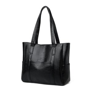Custom pu leather bag women shoulder tote black