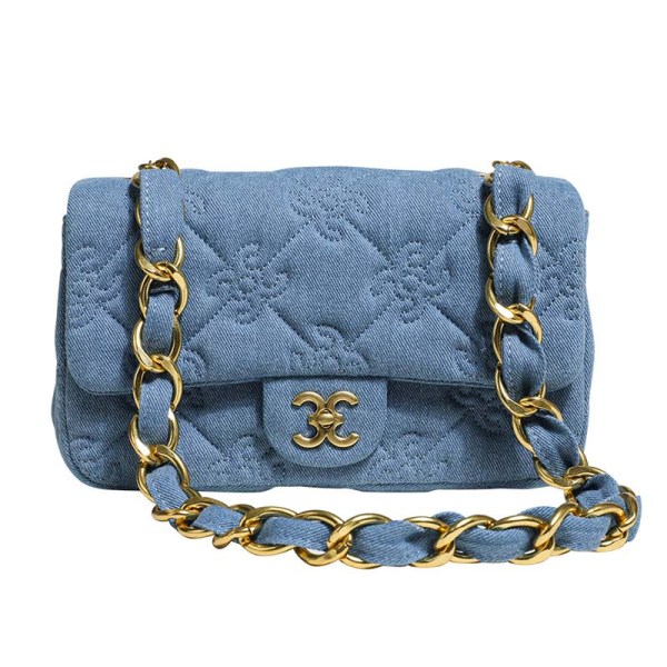 Small embroidered denim designer bag custom