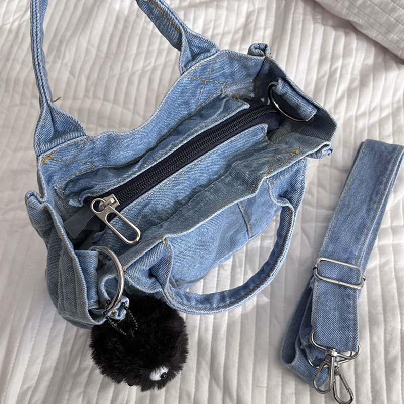 denim zipper tote bag