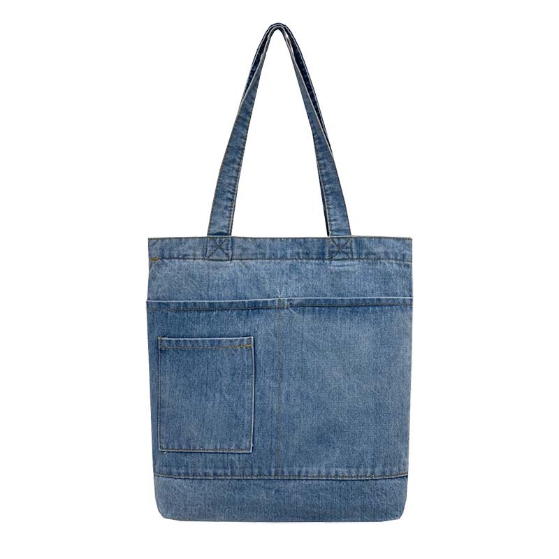 Wholesale fabric denim tote bag with pockets