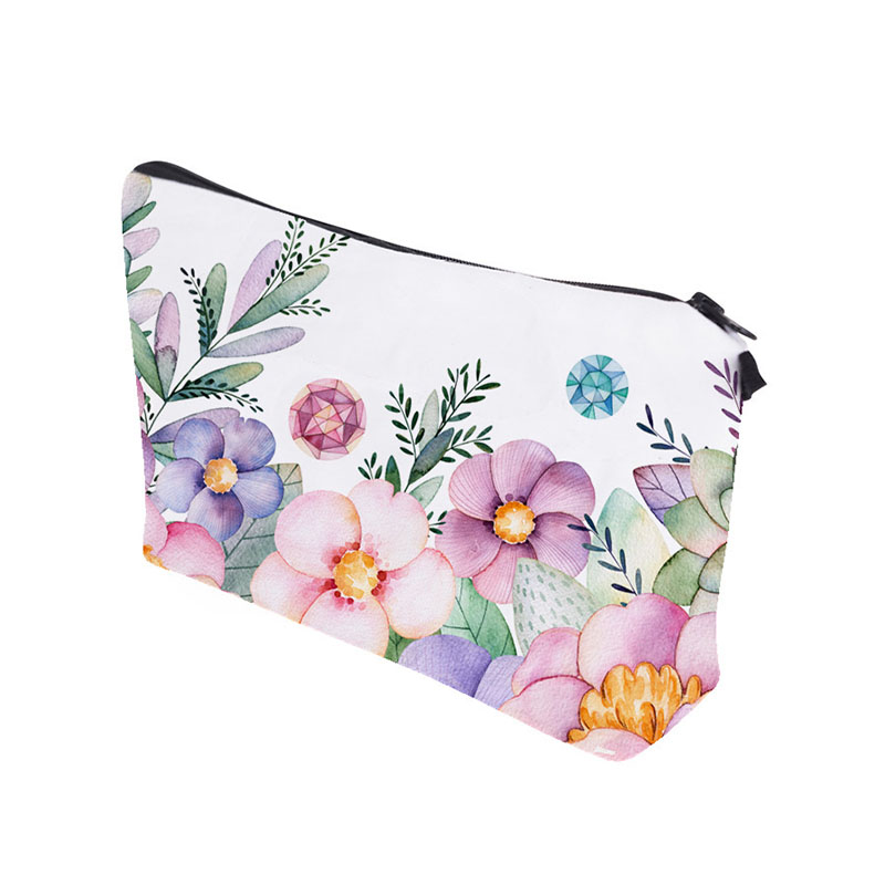 Custom women vintage polyester floral makeup bag