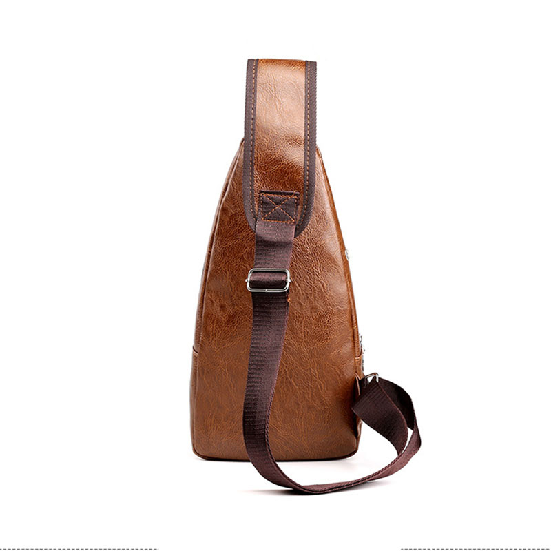 custom mens leather sling bag with charging usb