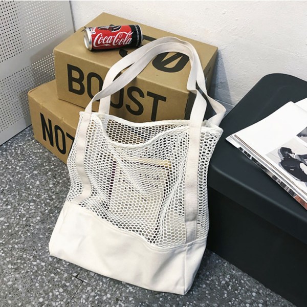 White mesh tote bag