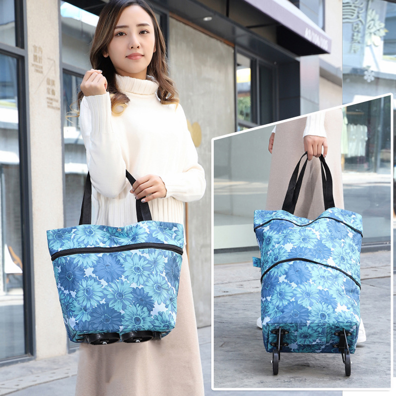 Custom printed foldable shopping bags on wheels