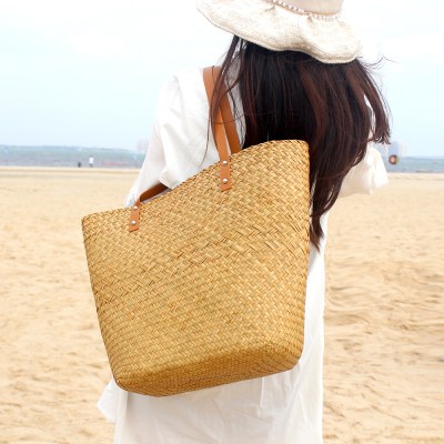 Qtmy Bow Rattan Woven Beach Bag